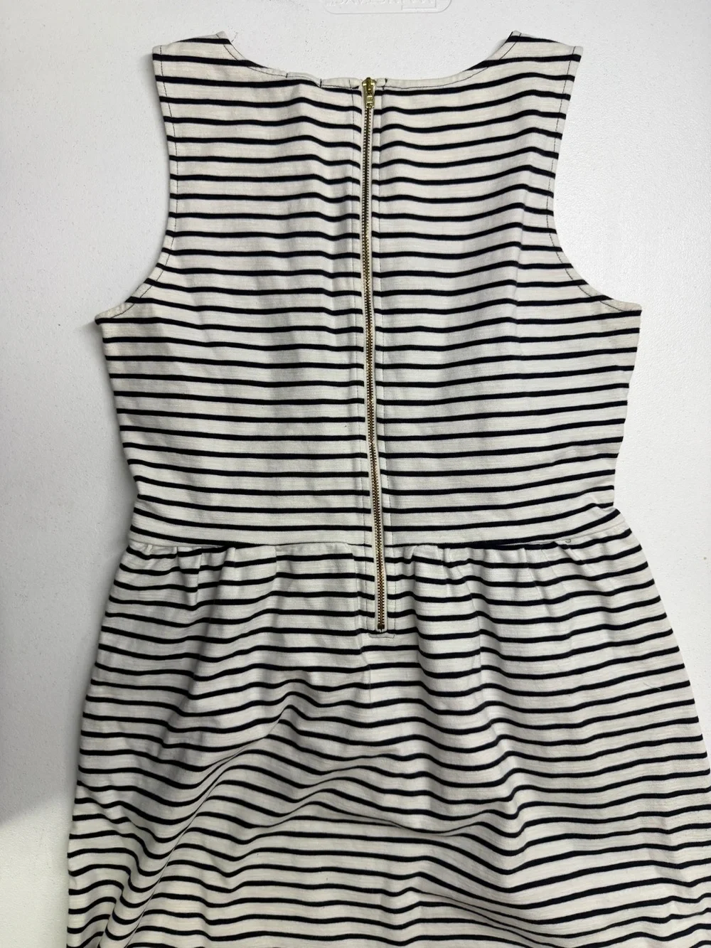 J.Crew Women’s Size 6 Navy Ivory Striped Fit & Flare Dress Exposed Zip